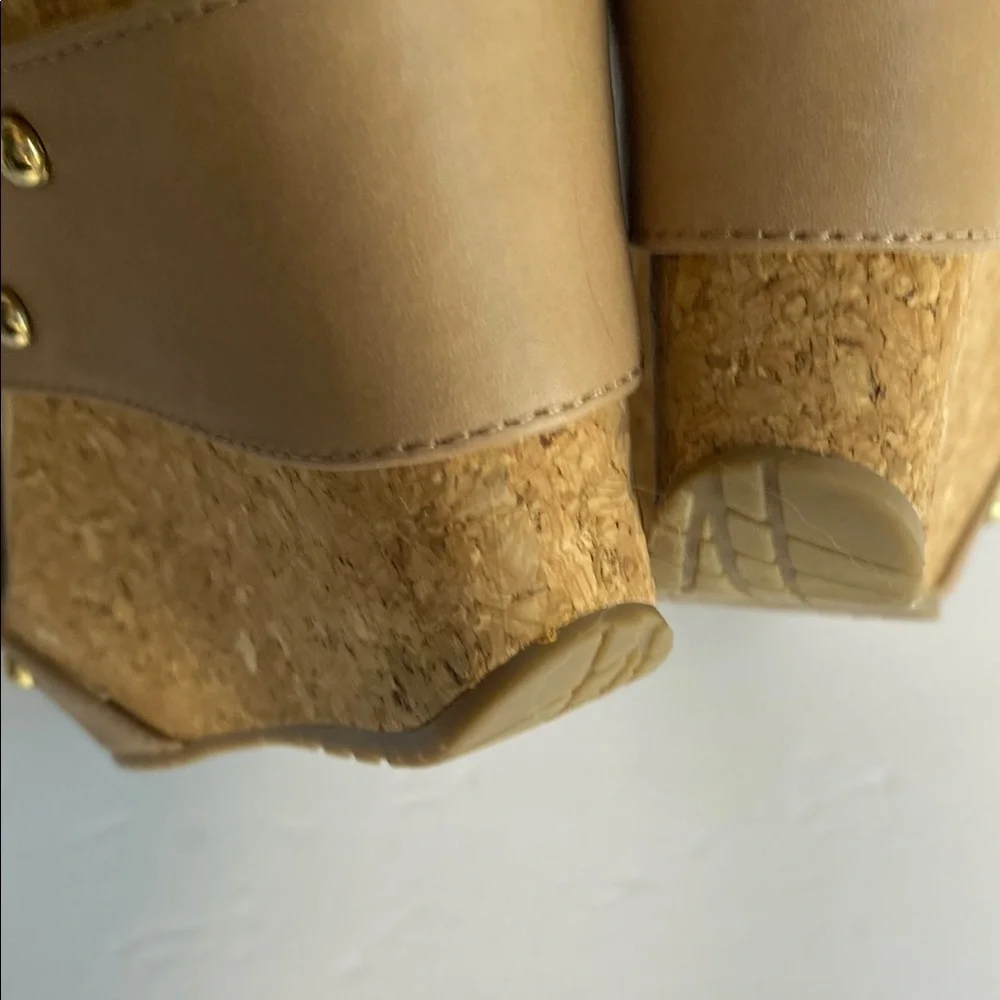 Tan Kenneth Cole Leather Wedge Sandals with Slingback NWOB
